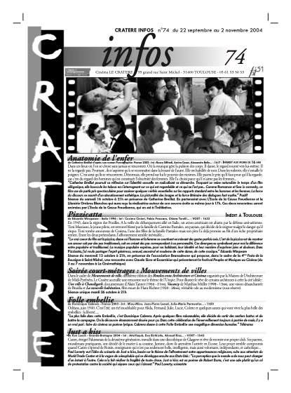 Programme 74 du 22 septembre au 2 novembre 2004